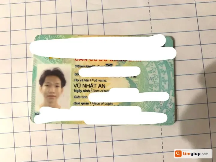 Tìm giấy tờ tùy thân bị mất tên Vũ Nhật An