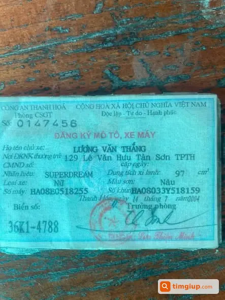Đánh Rơi Giấy Đăng Ký Xe, Mong Người Nhặt Được Liên Hệ Trả Lại