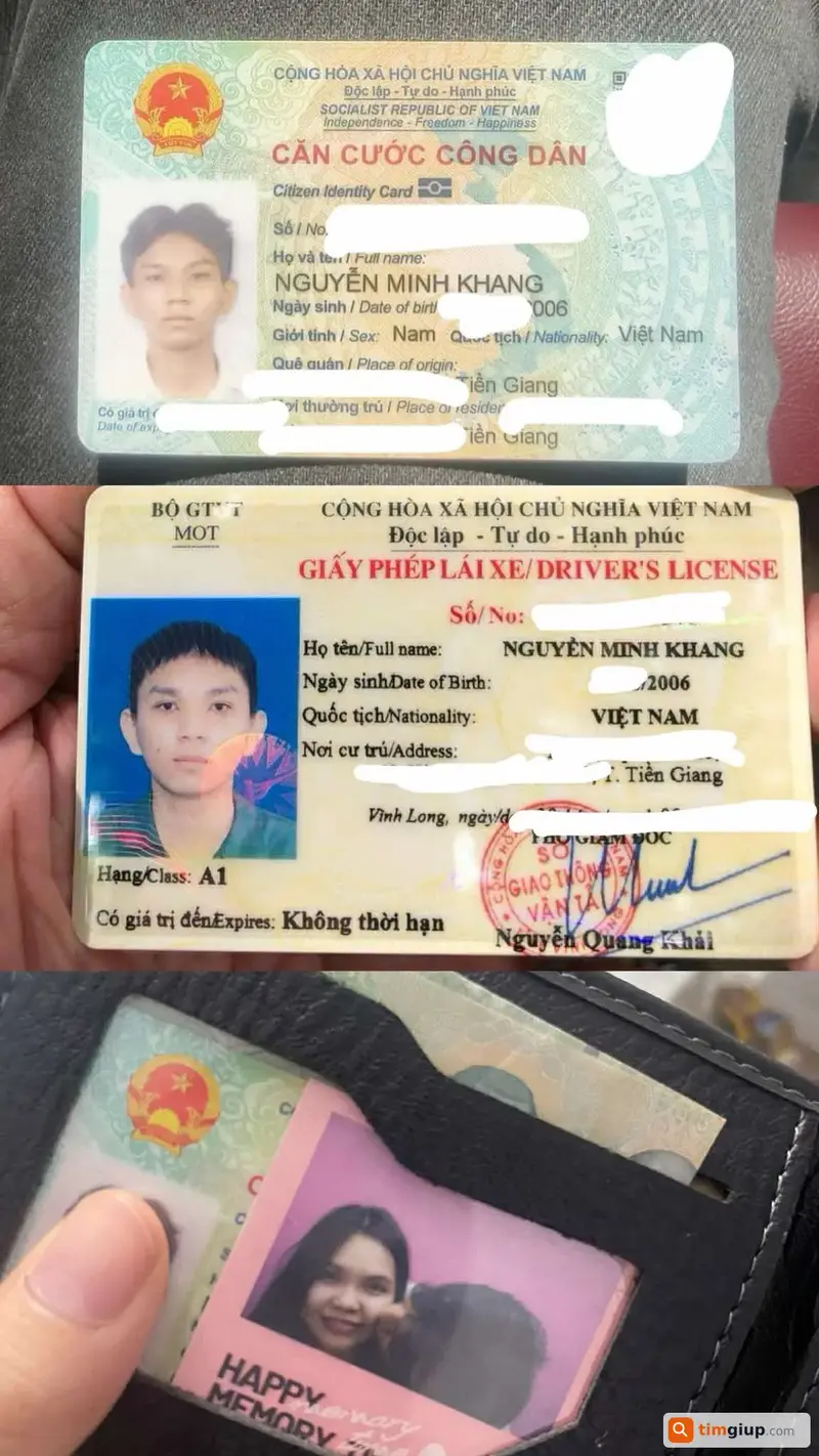 Tìm ví và giấy tờ tùy thân của anh Nguyễn Minh Khang tại TP.HCM
