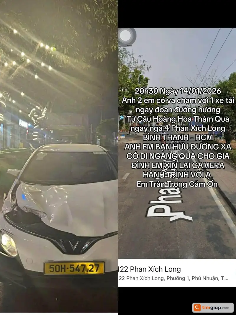 Tìm camera hành trình vụ va chạm tại ngã 4 Phan Xích Long, Bình Thạnh