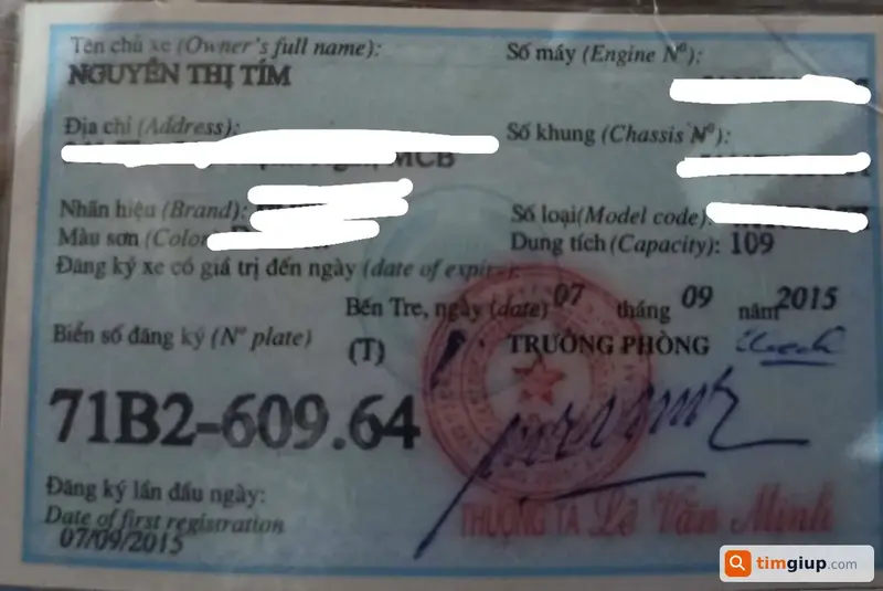 Tìm biển số xe 71B2-609.64 bị rơi tại khu vực Bến Tre - Vĩnh Long