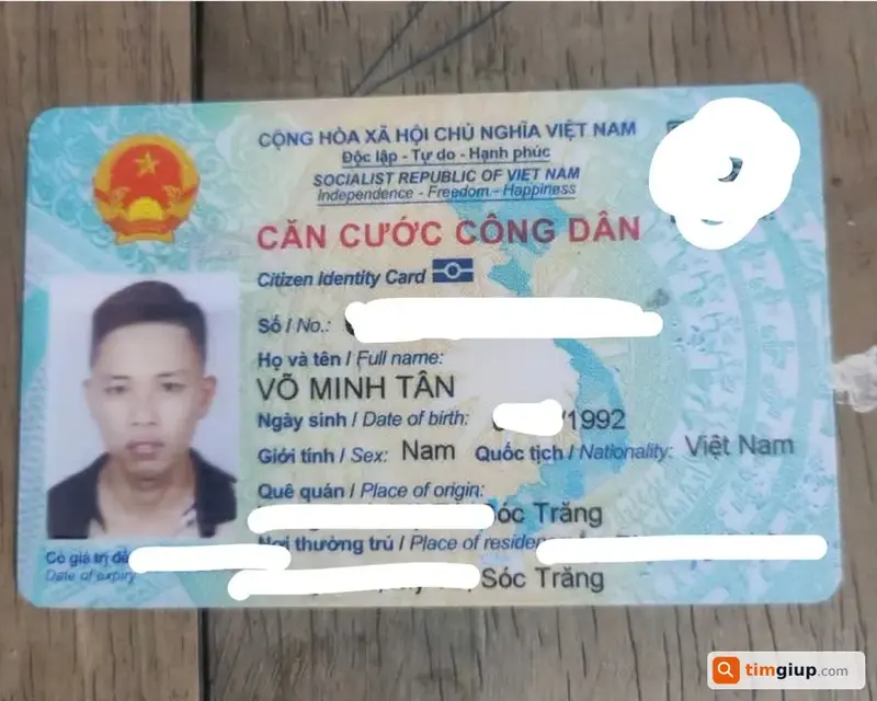 Tìm thẻ Căn cước công dân của anh Võ Minh Tân tại Quận Bình Tân, TP.HCM