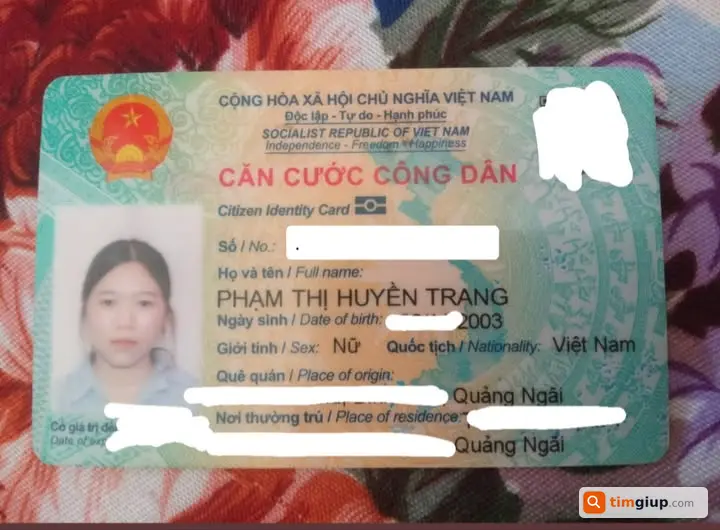 Tìm Giấy Tờ CCCD Phạm Thị Huyền Trang Bị Rơi Ngày 11-7