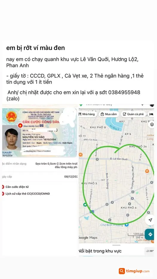 Ví Bị Rơi Khu Vực Tân Phú Gần Bốn Xã, TP.HCM