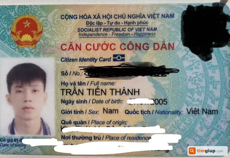 Tìm thẻ Căn cước công dân tên Trần Tiến Thành (2005) tại TP. Hồ Chí Minh