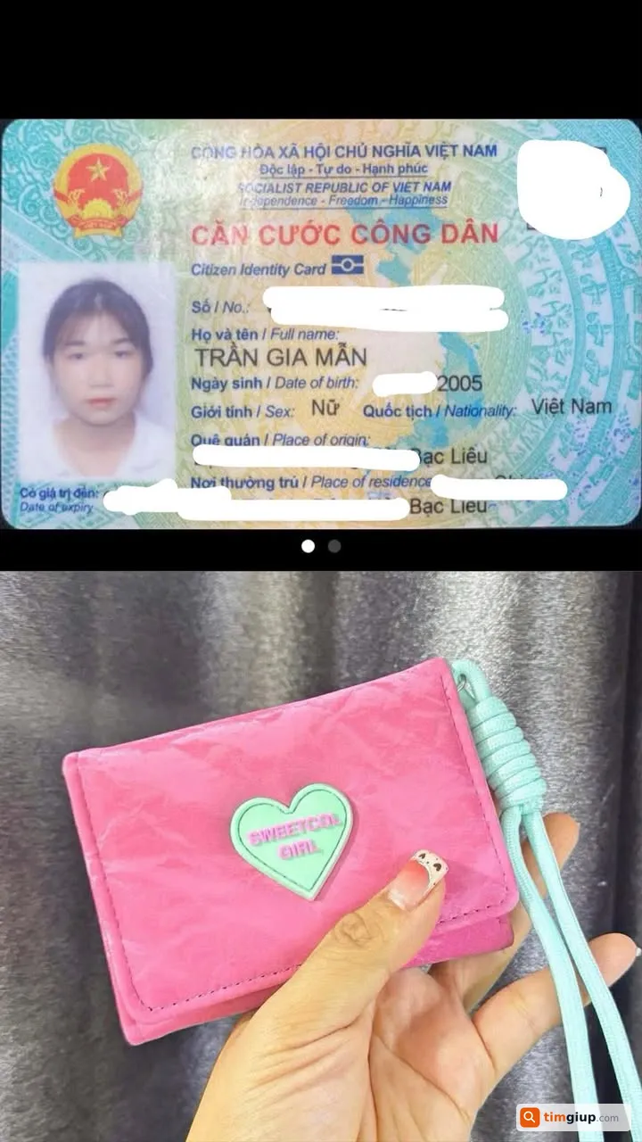 Tìm ví màu hồng chứa giấy tờ của Trần Gia Mẫn tại Dĩ An, Bình Dương