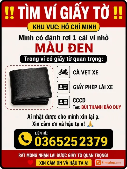 Tìm Ví Giấy Tờ Đen Tên Bùi Thanh Bảo Duy Ở TP.HCM