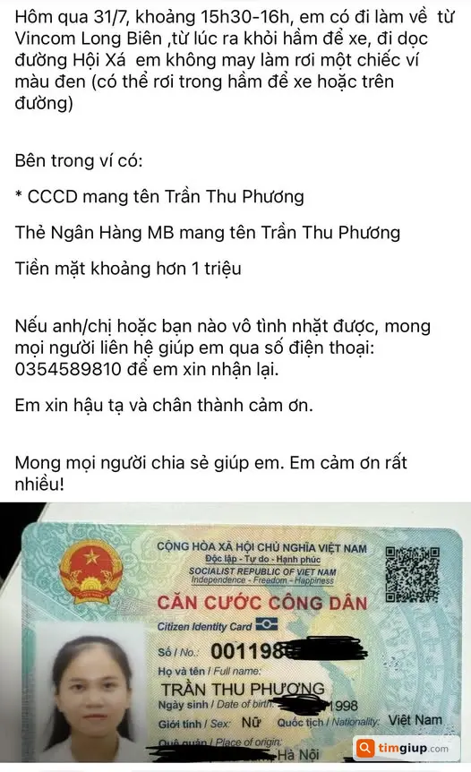 Tìm Đồ Thất Lạc, Ai Nhặt Được Xin Liên Hệ Giúp