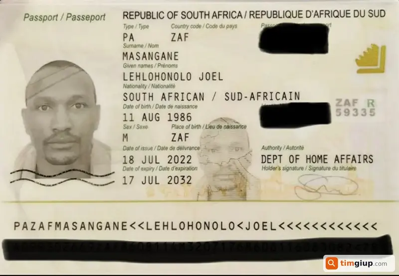 Tìm hộ chiếu (Passport) của người nước ngoài tên Lehlohonolo Joel