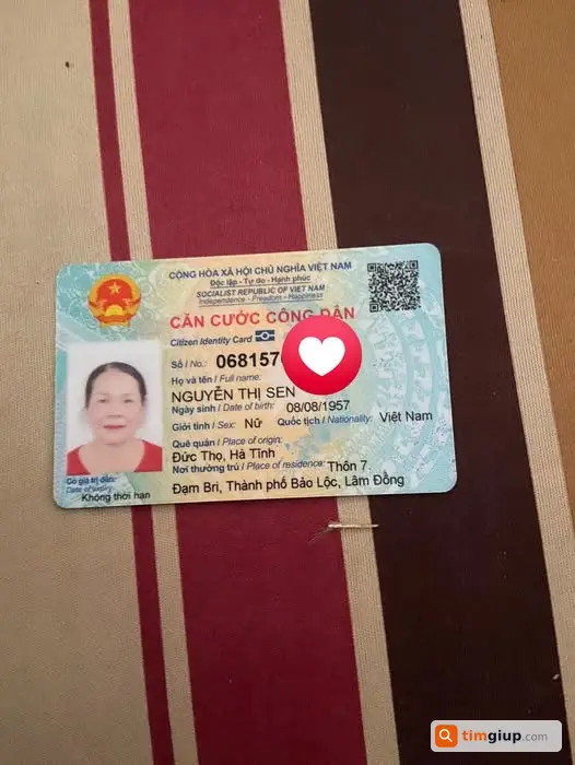 Tìm Giấy Tờ Tùy Thân Mang Tên Nguyễn Thị Sen Bị Rơi Đambri