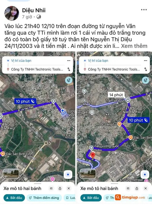 Rơi Ví Đỏ Trắng Có Giấy Tờ Tên Nguyễn Thị Diệu Trên Đường Nguyễn Văn Tăng