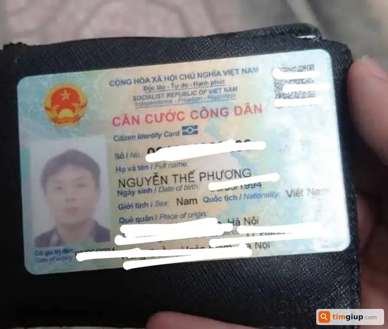 Tìm căn cước công dân của anh Nguyễn Thế Phương (1994) tại Hà Nội