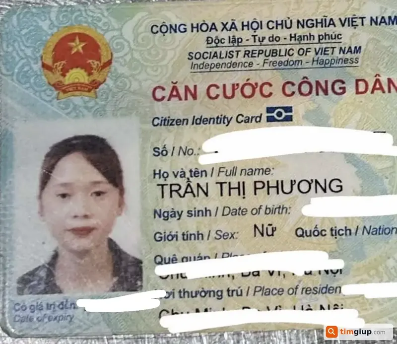Tìm Căn cước công dân của chị Trần Thị Phương tại Hà Đông, Hà Nội