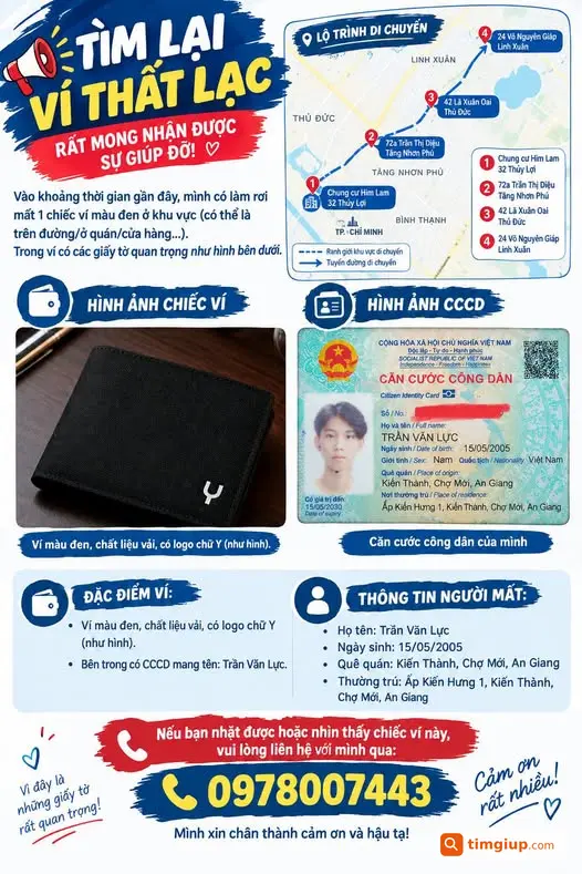 Ví Tiền Chứa CCCD, Giấy Tờ Xe Thất Lạc Ở Phước Long