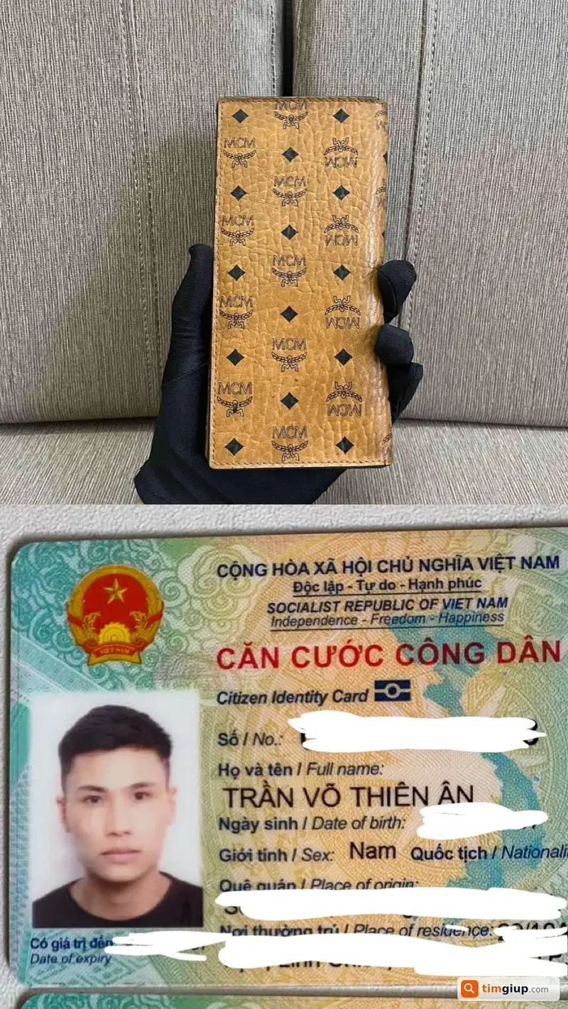 Tìm ví dài MCM màu nâu và giấy tờ tên Trần Võ Thiên Ân tại TP.HCM