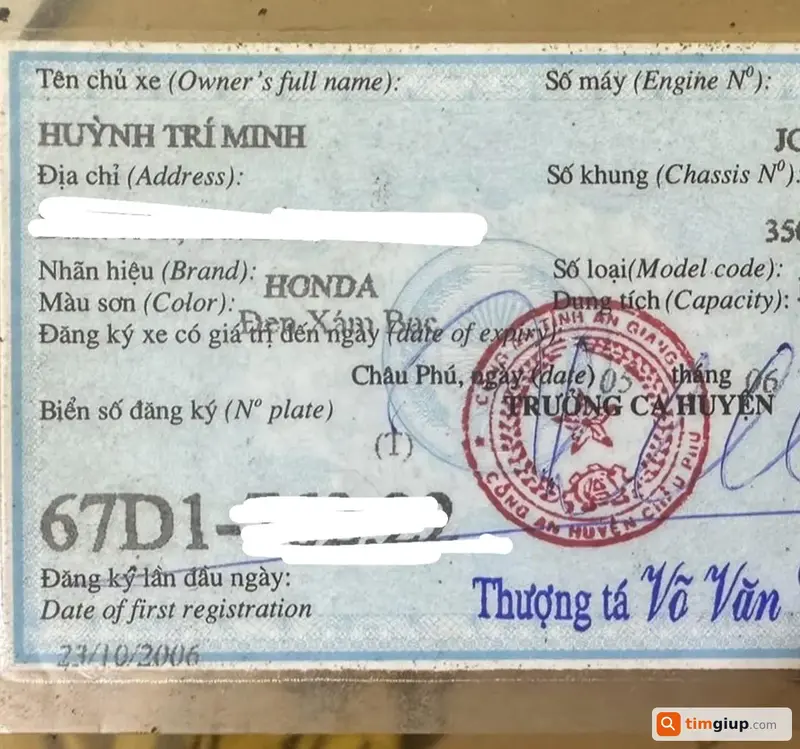 Tìm Cavet xe máy tên Huỳnh Trí Minh rơi trên lộ trình HCM - An Giang