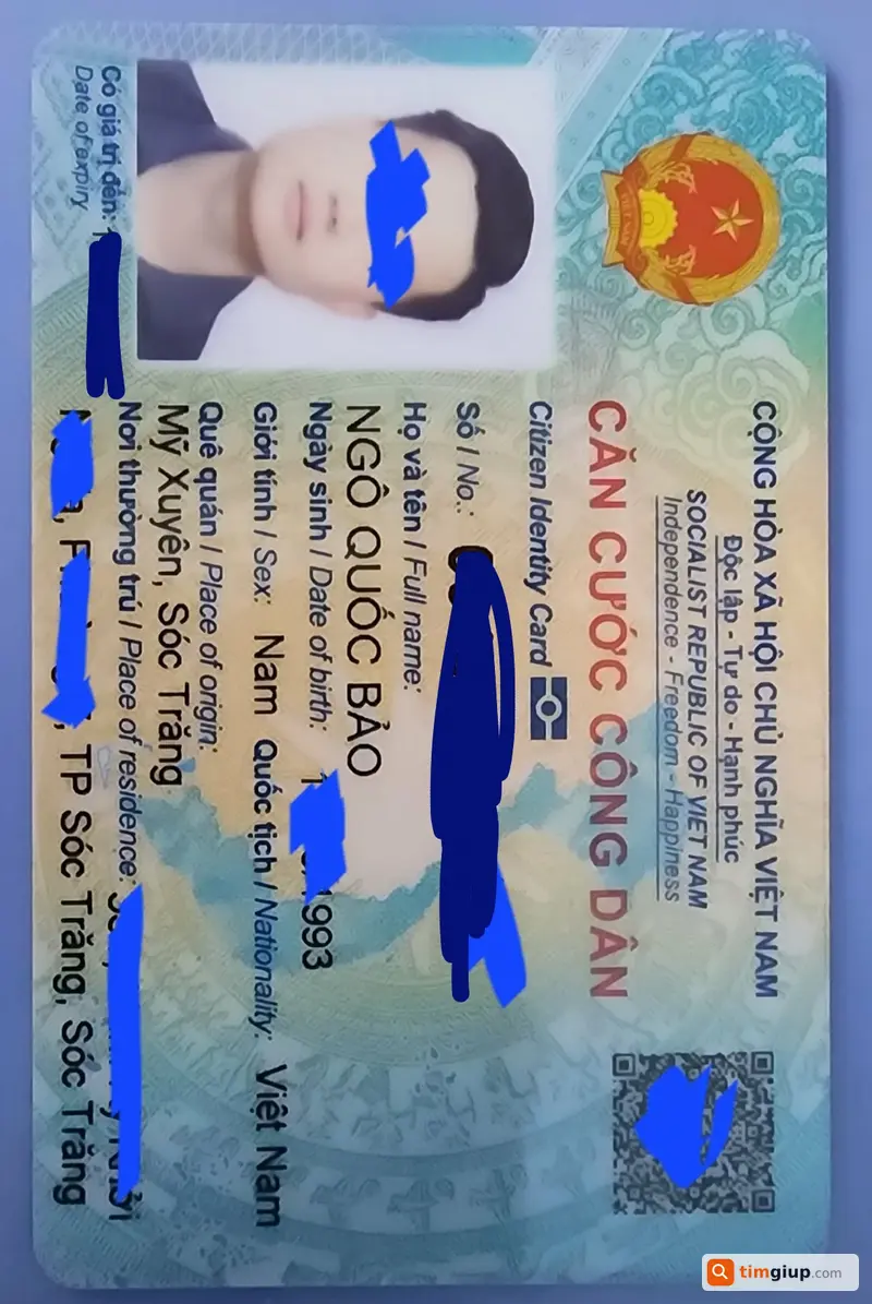 Thất lạc ví đen có CCCD Ngô Quốc Bảo tại Quận 2, TP.HCM