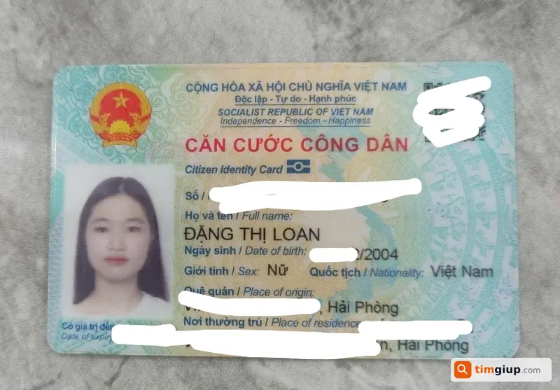 Tìm ví trắng chứa CCCD Đặng Thị Loan tại Hải An, Hải Phòng