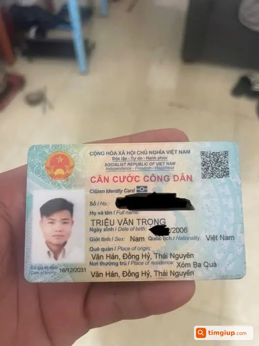 Mất CCCD Cần Tìm Lại, Liên Hệ Số 0962220297