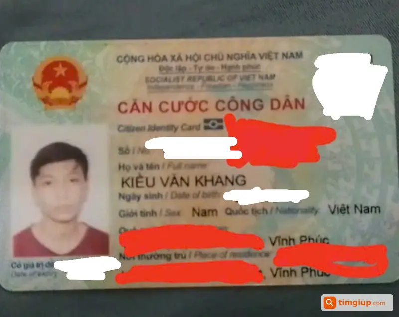 Tìm CCCD Tên Kiều Văn Khang Rơi Trên Đường Hà Nội - Vĩnh Phúc